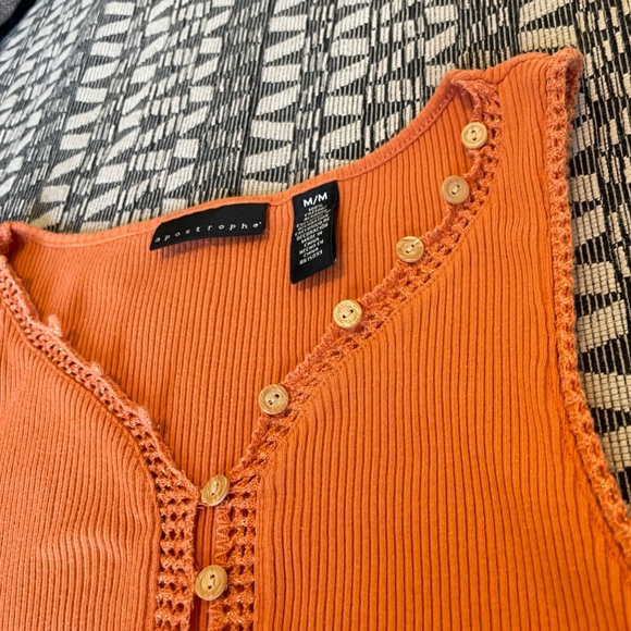 Apostrophe Orange Ribbed Cotton Y2K button tank top - Picture 2 of 8